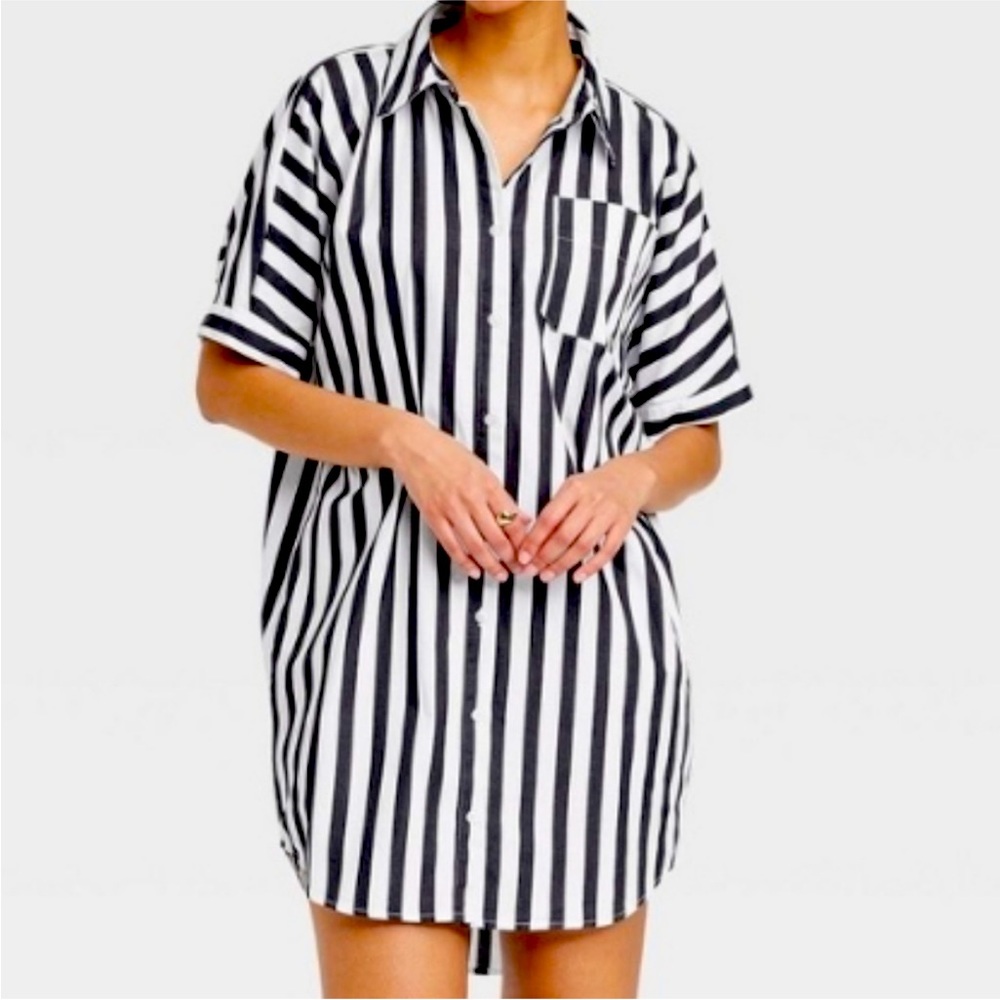 A New Day Navy and White Striped Shirt Dress